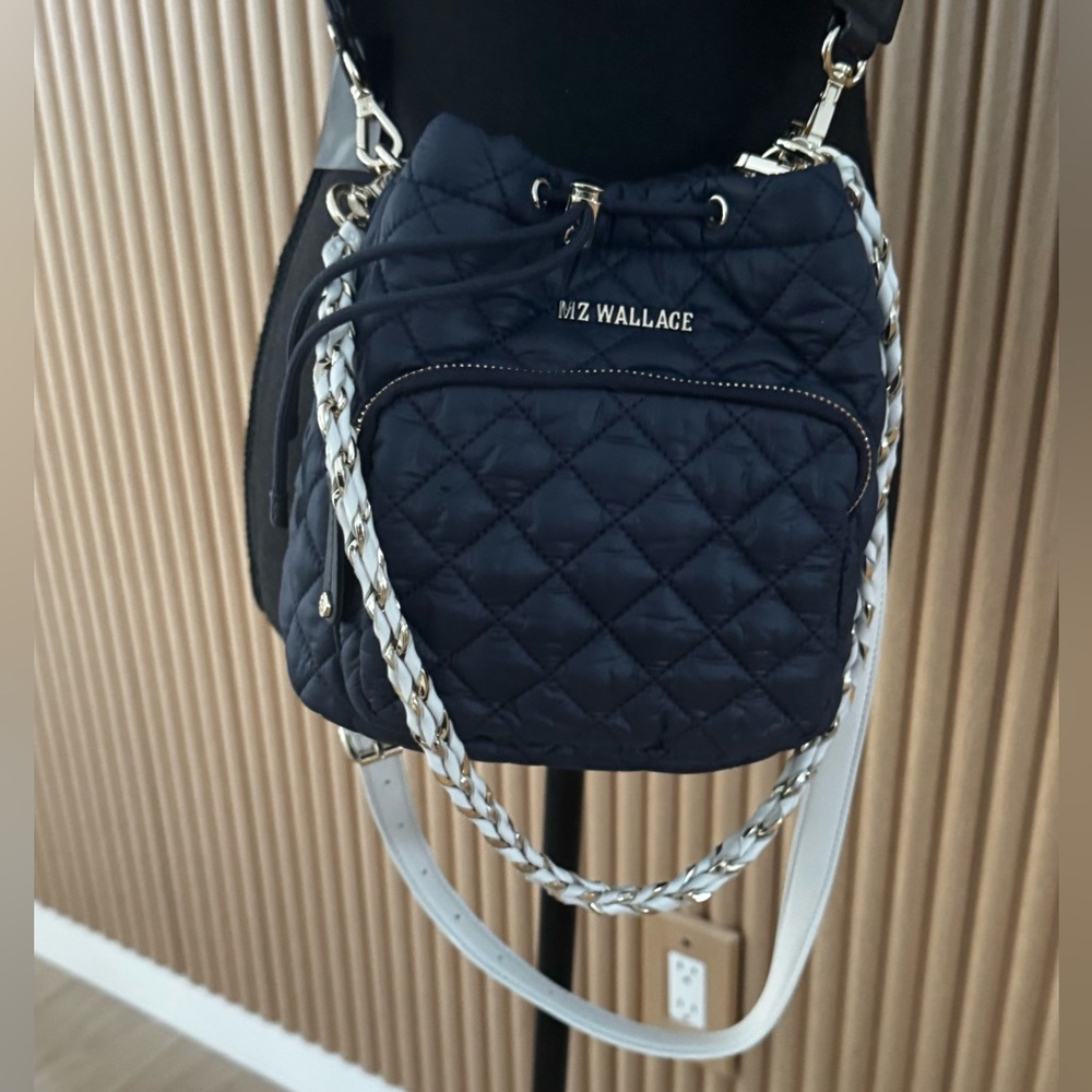 MZ Wallace NAVY QUILTED CROSSBY DRAWNSTRING BUCKET  BAG